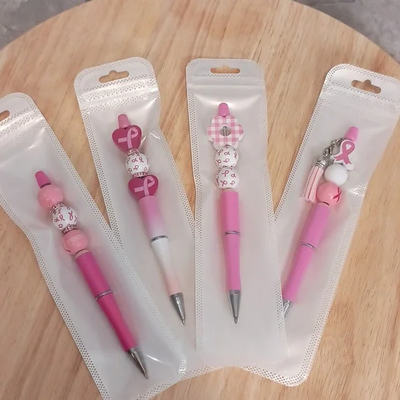 4pc Breast Cancer Awareness Beaded Pens Handcrafted PINK - Picture 3 of 8